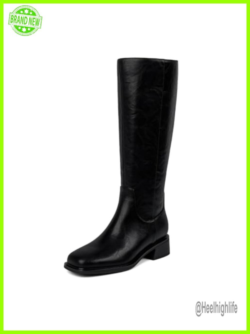 Knee High Boots Low Heel Flat Tall Faux Leather Stretch Square Toe Women